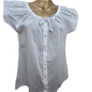 LUCY Button Up Semi Sheer Blouse Drawstring Neck size S